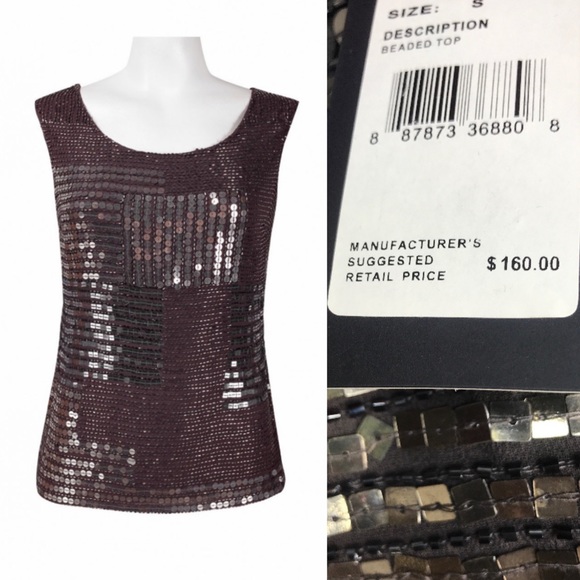 Adrianna Papell Tops - Adrianna Papell scoop neckline sequin & beads dressy top